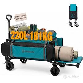 Carrello Pieghevole XXL 180kg 220L Ruote Off-Road