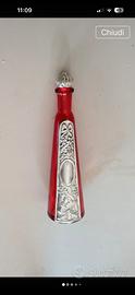Bottiglietta in vetro pesante rosso e argento 925