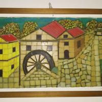 Quadro Mulino ad acqua Olanda con mosaici