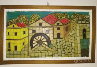 Quadro Mulino ad acqua Olanda con mosaici