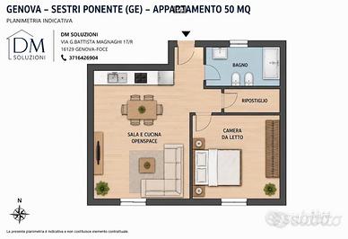 Sestri Ponente bilocale luminoso e arredato