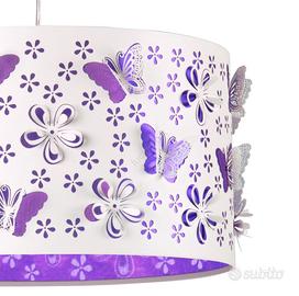 Lampadario sospensione viola con farfalle e fiori