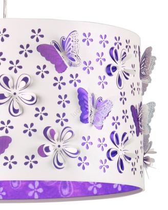 Lampadario sospensione viola con farfalle e fiori