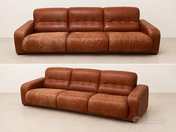 Divano 3 posti in pelle marrone effetto vintage
