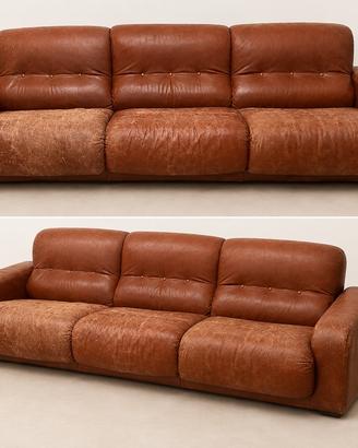 Divano 3 posti in pelle marrone effetto vintage
