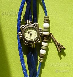 Orologio Parigi,cuoio,con ciondolo Torre Eiffel