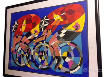 Ugo Nespolo "I Ciclisti" serigrafia num. 70x100