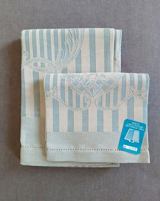 Set 2 Asciugamani Lino Cotone Azzurro Bianco