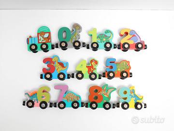 Trenino Legno Magnetico Giocattolo con Dinosauri