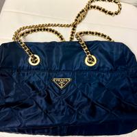 Prada borsa spalla tessuto trapuntato blu vintage