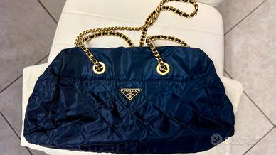 Prada borsa spalla tessuto trapuntato blu vintage