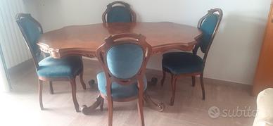 Tavolo soggiorno in legno noce con n.4 sedie