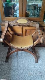 Sedia Savonarola Vintage in legno di noce