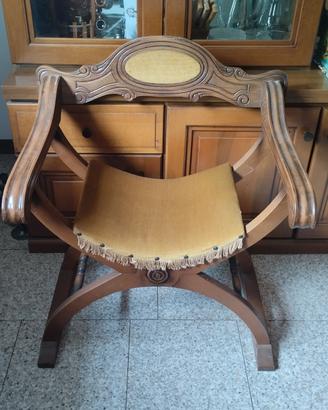 Sedia Savonarola Vintage in legno di noce