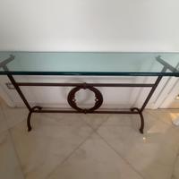 Consolle d'ingresso in ferro battuto e cristallo