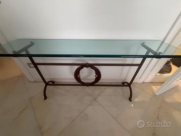 Consolle d'ingresso in ferro battuto e cristallo