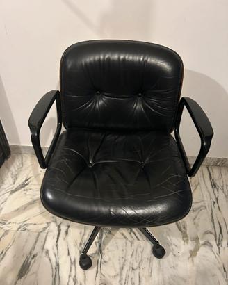 Sedia Ufficio Design Mid-Century Legno Curvo Pelle