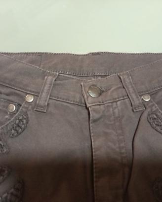 Baroni Jeans 40 marrone ricamo floreale boho donna