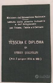 Tessera diploma operaio 1940 Trieste raro