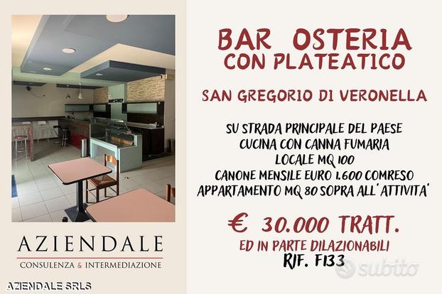 Bar/osteria storico di paese con appartamento