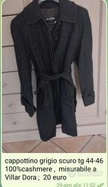 cappottino grigio cashmere donna tg 44