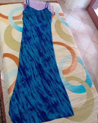 abito lungo donna azzurro vintage