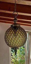 Lampadario a sfera vintage vetro ambrato 