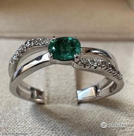 ANELLO ORO 18kt. DIAMANTI E SMERALDO COLOMBIANO