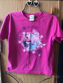 Maglietta Disney Elsa e Anna colore fuxsia