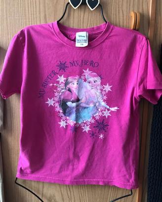 Maglietta Disney Elsa e Anna colore fuxsia