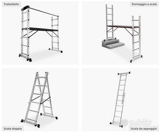 Scala Alluminio 4 in 1 con Piattaforma da Lavoro