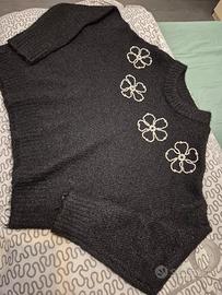 maglione donna nero con fiori gioiello