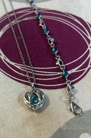 Set Argento 925 NUOVO - Collana Cuore e Pietre Blu