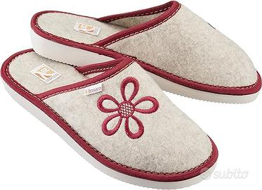 Pantofole in feltro da donna (40 Rosso)
