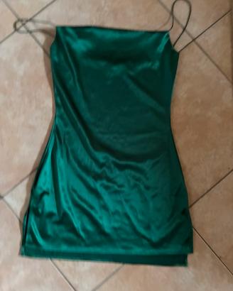 Vestitino corto verde scuro in raso