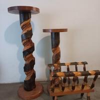 Set colonne portavaso + portariviste in legno 
