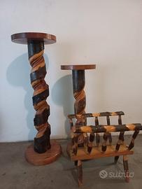 Set colonne portavaso + portariviste in legno 