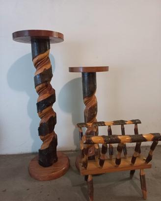 Set colonne portavaso + portariviste in legno 