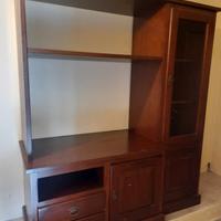 Mobile Tv con libreria in noce -arte povera