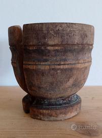 Antico Mortaio in Legno Tornito d'Epoca - Vintage