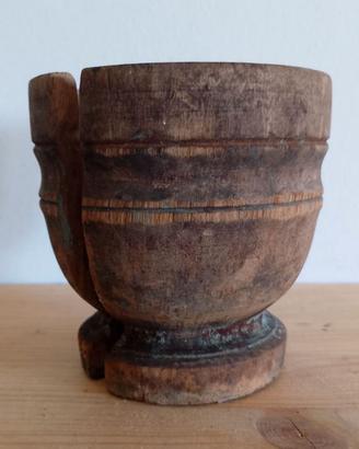 Antico Mortaio in Legno Tornito d'Epoca - Vintage