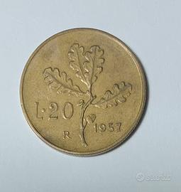 Moneta da 20 Lire del 1957, variante Gambo Largo