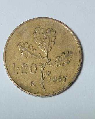 Moneta da 20 Lire del 1957, variante Gambo Largo