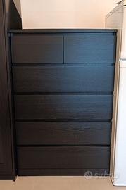 MALM Cassettiera 6 cassetti marrone-nero 80x123cm
