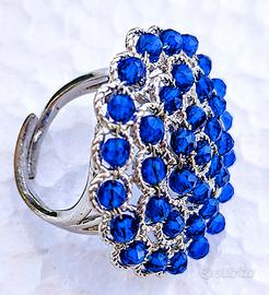 Anello acciaio inossidabile e mini cristalli blu