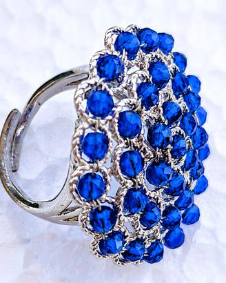 Anello acciaio inossidabile e mini cristalli blu