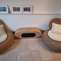 poltrone etniche in giacinto d'acqua e tavolino