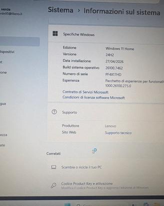 Pc portatile Windows 11 Lenovo