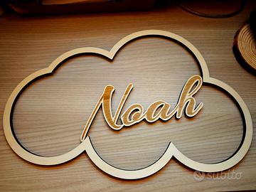 Fiocco Nascita Personalizzato in Legno – Nuvola