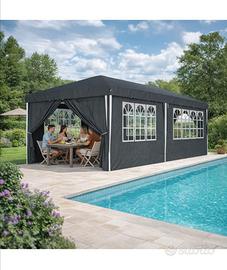 Gazebo 3x6 Con Pareti Laterali Finestre E Porte 